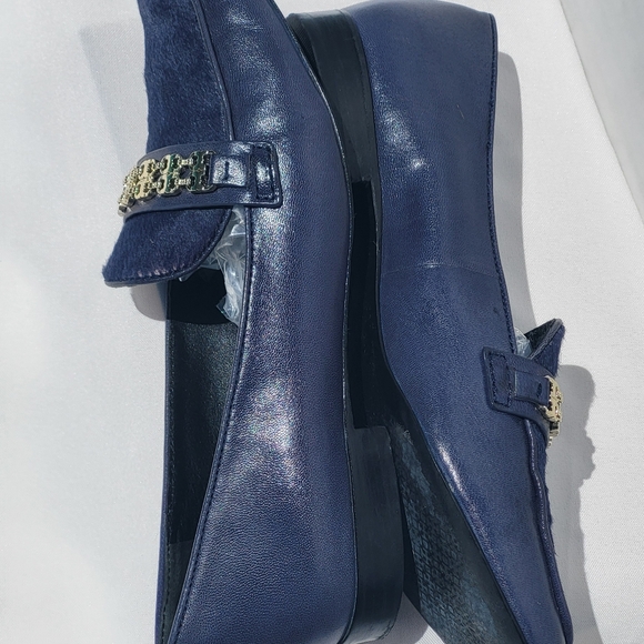 Tory Burch Navy Blue Gemini Loafers - Picture 3 of 11